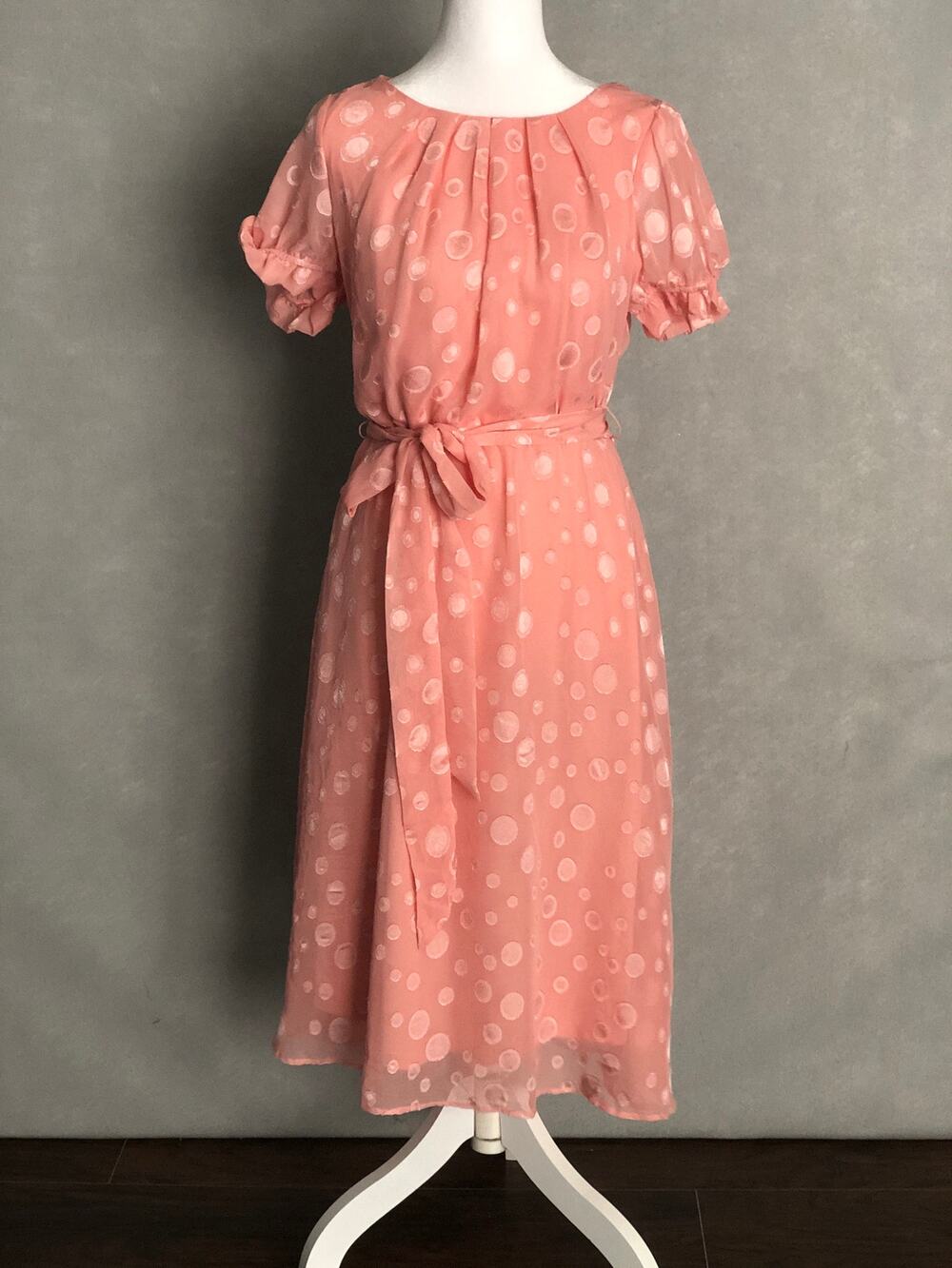 NY Collection Chiffon Dress Puff Sleeve Peach Women's Petite Medium NEW